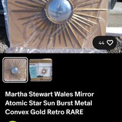Martha Stewart Wales Mirror Atomic Star Sun Burst Metal Convex Gold Retro RARE