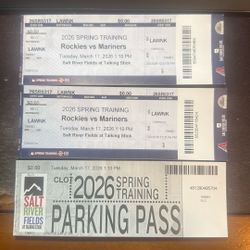 LAST CHANNCE! PRICE REDUCED!! Spring Training Tickets + Parking - Rockies vs. Mariners March 17, 2026, Salt River Fields