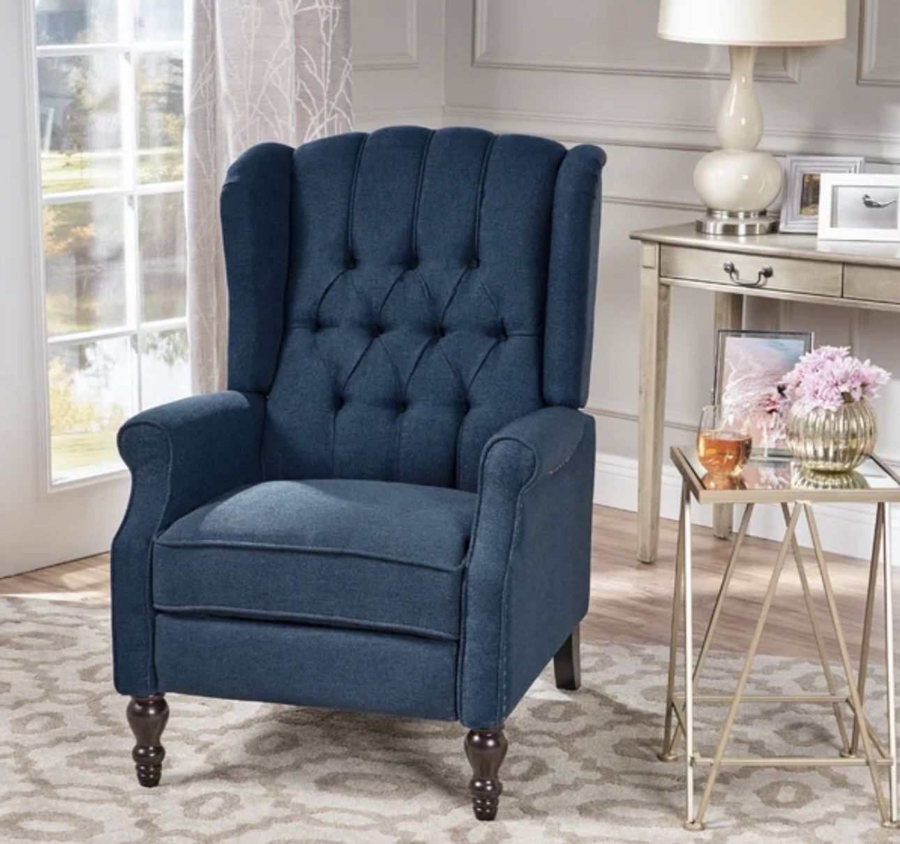 Brand New GDF Studio Elizabeth Tufted Back Recliner Navy Blue