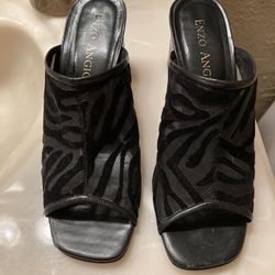 ENZO ANGIOCINI  BLACK ANIMAL PRINT HEELS SIZE 6