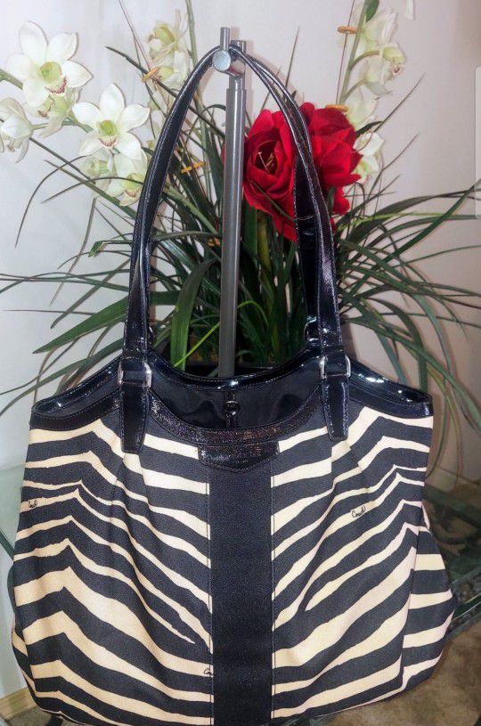 NWOT Coach Signature Stripe Zebra Print Devin Shoulder Bag 24022