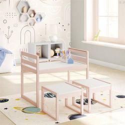 Signy 3-Piece Kids Rectangular Wood Top Pink/White Activity Table Set