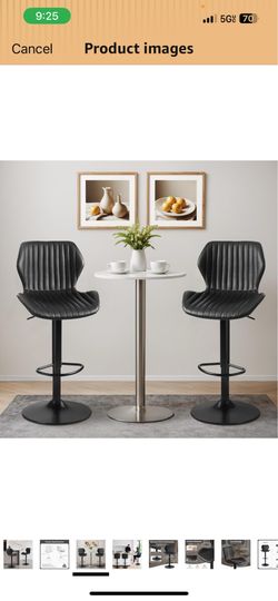 Bar Stools Set of 2, Adjustable, Black PU Leather