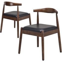 STARY Dining Chairs Set of 2, Mid Century Modern Dining Room Chairs with Woven Rope/PU Leather Seat and Solid Wood Legs, Kitchen Side Chairs with Adju