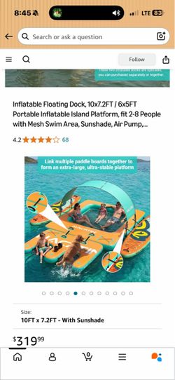 Inflatable Floating Dock Island Platform with Sunshade
