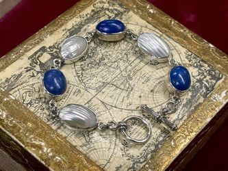 Handmade 925 Sterling Silver Women’s Bracelet Blue Sodalite And Sea Shells 8in