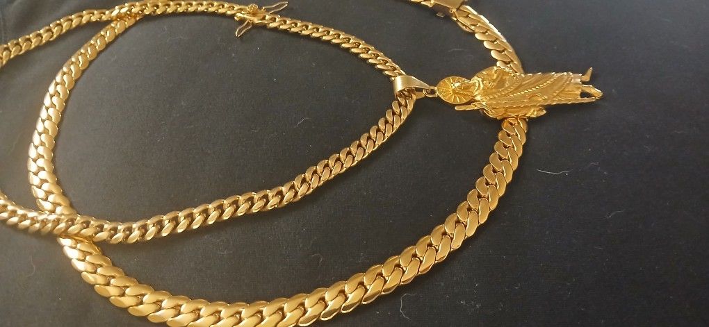 14k Gold Cuban With Pendant Set