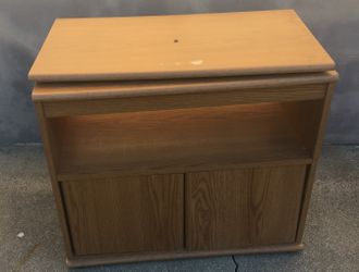 23 Inch Tall Natural Wood TV Shelf/Stand With Doors