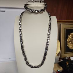 MENS HEAVY STAINLESS STEEL NECKLACE AND BRACELET 