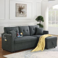 Sectional Sofa Bed L-Shaped Sofa Couch Bed with USB Port, Reversible Sofa Couch Sleeper with Pull Out Bed, Chaise with Storage, Pull Out Couch for Liv