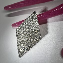 Vintage Silver Tone Rhinestone Diamond Shaped Bar Style Brooch