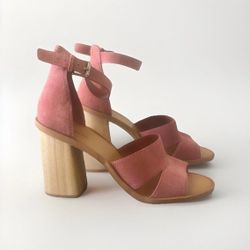Treasure & Bond Pink Leather Block Heels Pumps Open Toe Sandals Women's Sz 11