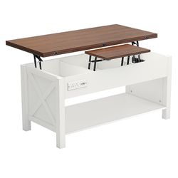 Pocassy Modern Lift-Top Coffee Table – Brown & White