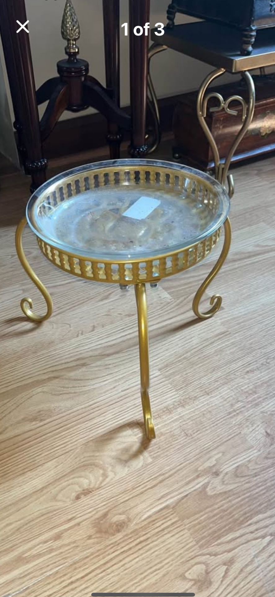 3 Gold Metal Pedestal Plant Stands