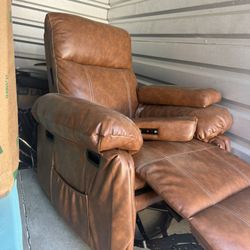 Power Rocker Swivel Recliner Chair - Heat and Massage, PU Leather Electric Glider Rocking Chair with USB Port, Glider Recliner Nursery Chai