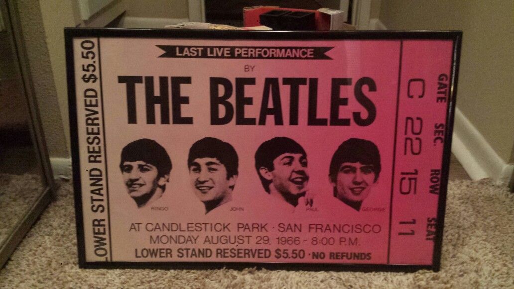 The Beatles jumbo concert ticket framed