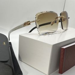 Cartier Big C Decor 24K Gold/Brown Hennessy Tint White Buffalo Horn VVS Moissanite Wires Buffs Glasses