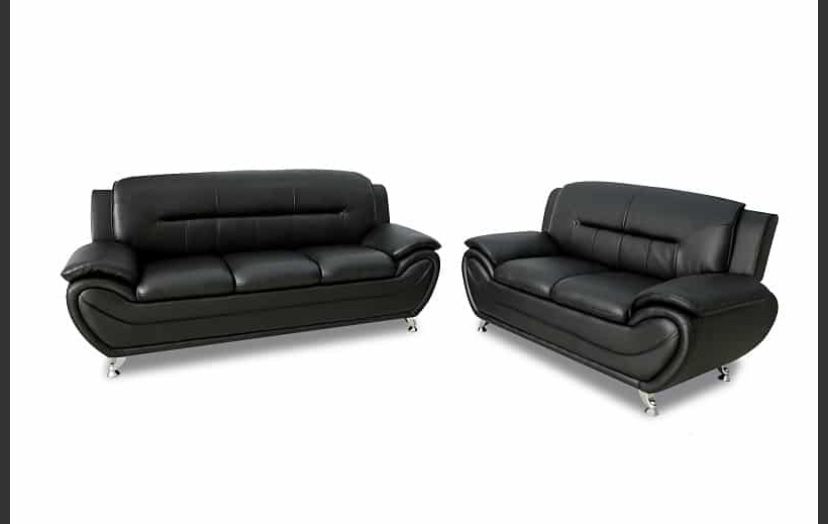 New Black Leather Sofa & Love Seat 2 PC SET
