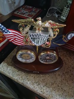 Navy Values desktop Clock Thermometer  by Bradford Exchange