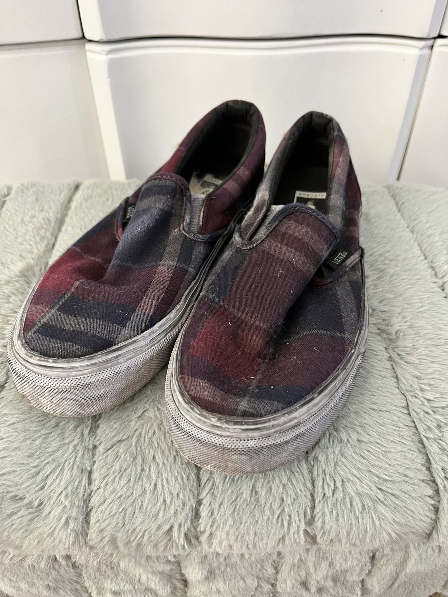 Vans Red Overwashed Plaid Slip-on Shoe