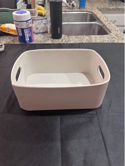 Pink Faux Leather Storage Basket Bin with Handles – 13x9x5