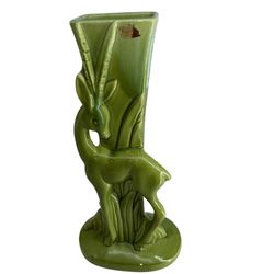 Royal Haeger Gazelle Vase 15" Green Stickered Vintage Deer Countryside Antelope