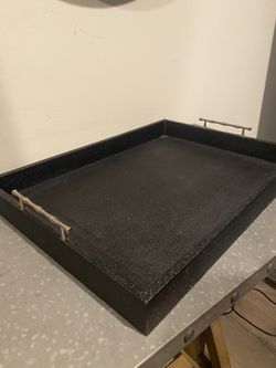 Black Faux Shagreen Rectangular Tray With Elegant Metal Handles 19”x14”x2”