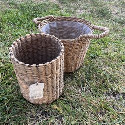 Set 2 Rattan Weave  Plant Pots 11” Tall