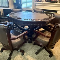 Cherry wood Poker Table with 6 leather chairs