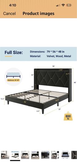 New in the box full size platform bedframe with charging ports