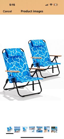 New in box 2 Pack Premium 5-Position Reclining Camping Chair Portable Folding Lightweight Outdoor Chair with Wooden Armrests, Headrest & Pockets, 350l