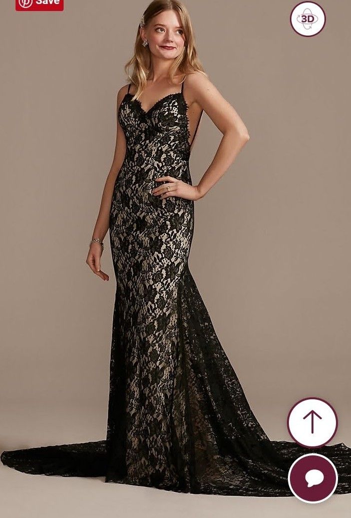 Brand New Cream With Black Lace Wedding Dress