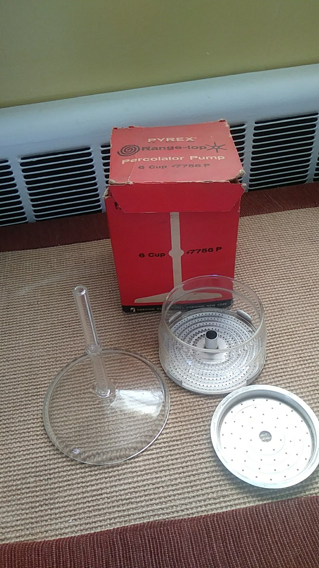 Vintage Pyrex 6 cup perk pump in box never used