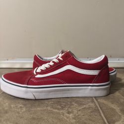 Vans Old Skool Shoes Mens 9 Womens 10.5 Red White Stripe Suede Skate 500714