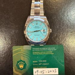 Rolex Datejust 41 126300 CUSTOM Tiffany Blue Dial Watch Box and Papers Unworn