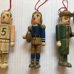 Set If 3 Vintage Christmas Ornaments: Golfer, Baseball Player And Football Player