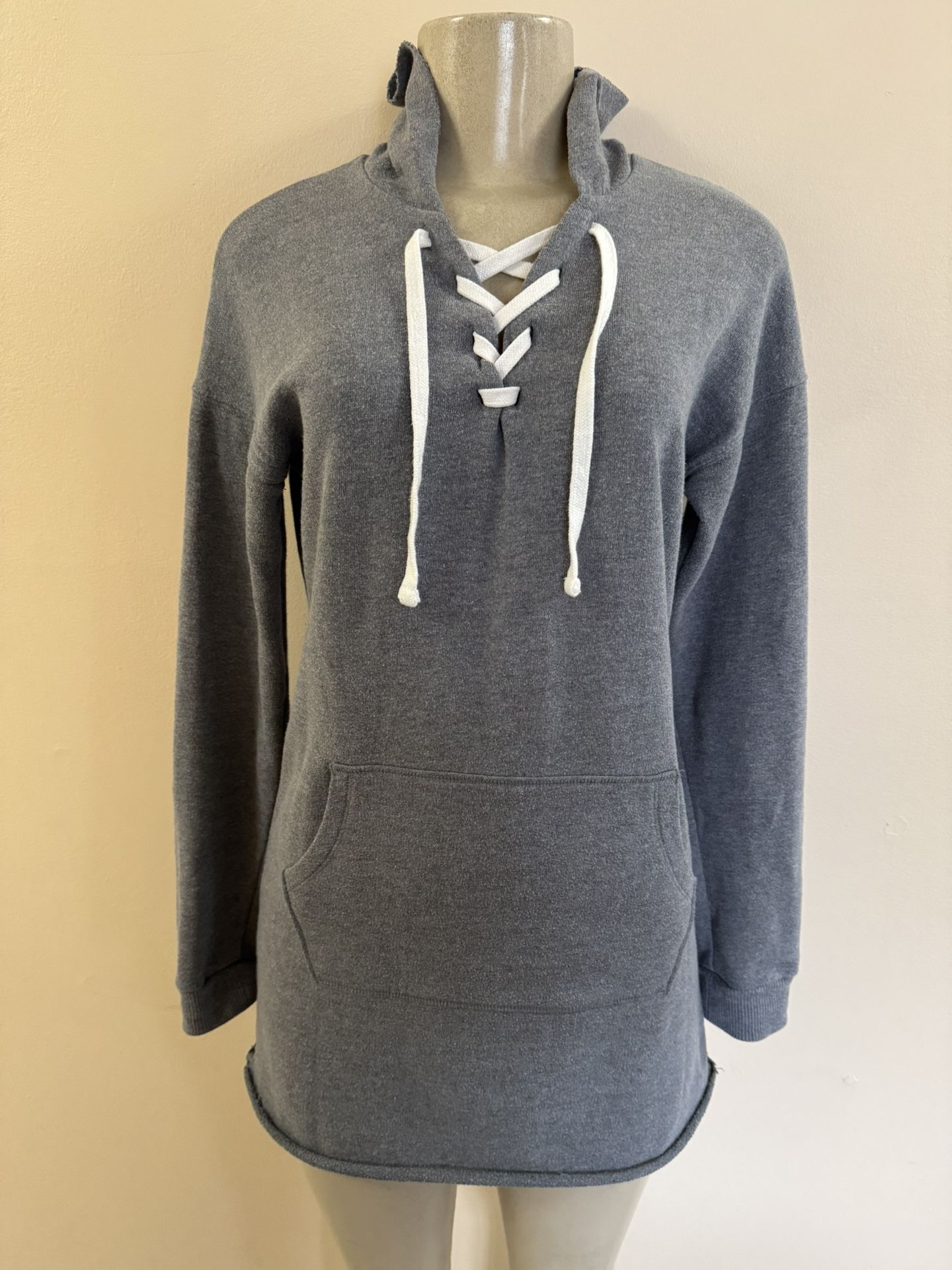 Gray So Brand Lace Up Hooded Tunic Sweater Extra Small EUC