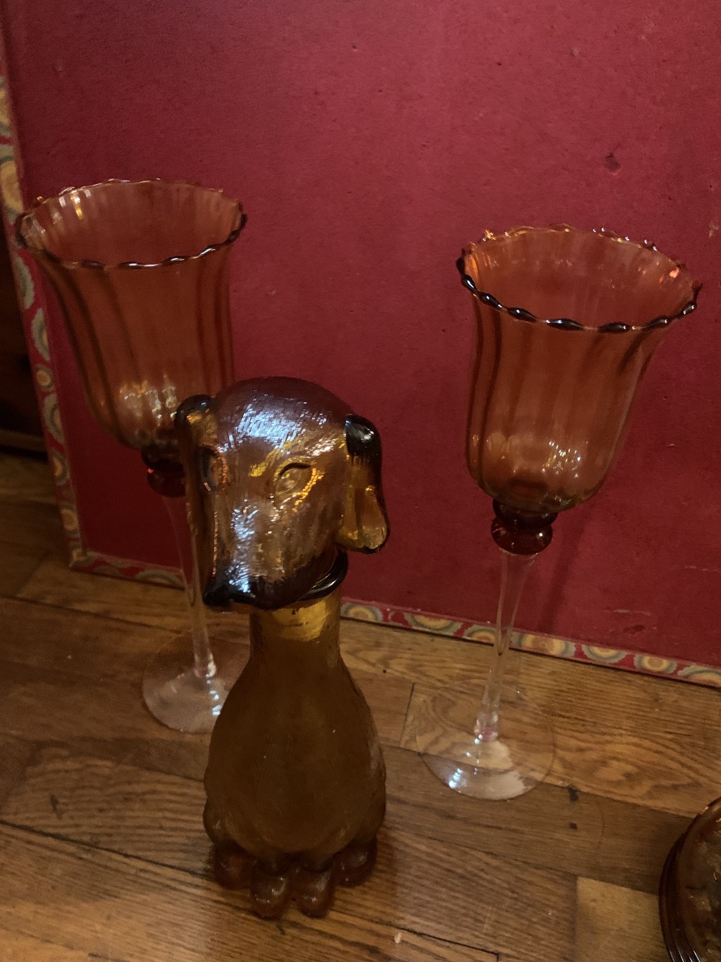 [{AmberGlass & PRESSED GLASS (1960βs) ROSSINI EMPOLI DOG
