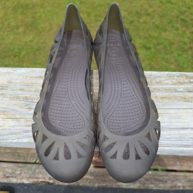 Crocs Adrina III Womens 9 Slip On Shoes Flats Laser Cut Jelly Shoes Espresso
