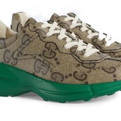 Gucci Men’s Beige And Green Logo Sneakers
