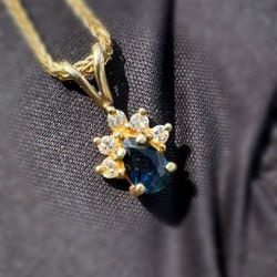 14k solid yellow gold sapphire natural diamonds 0.55CTW Pendant charm