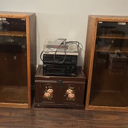 Set of 2 Real Hardwood Stereo Cabinets with Glass Doors