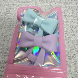 Jumbo Bow Straw Toppers 2 Piece Set Oversized Blue Purple Tumbler Accessories