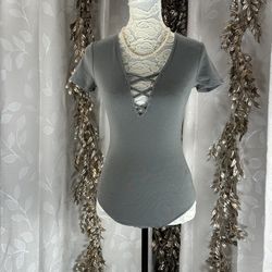 Express One Eleven Bodysuit | Women’s SP | Green | Deep V Crisscross Y2K