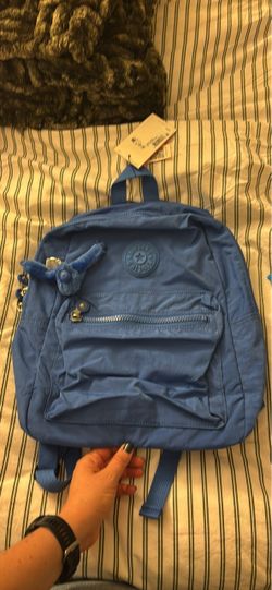 NWT Kipling Rylie Backpack in Blue with Furry Monkey Keychain