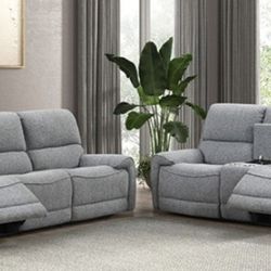 Brand New Grey Super Plush Power Reclining Sofa & Loveseat 
