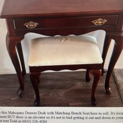 Mahogany Drawer Desk With Matching Bench Seat. ESTATE SALE