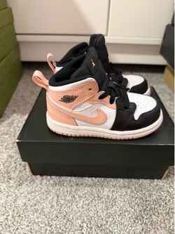 Jordan 1 Mid Toddler Sneakers – Black/White/Blush Pink – Size 7C