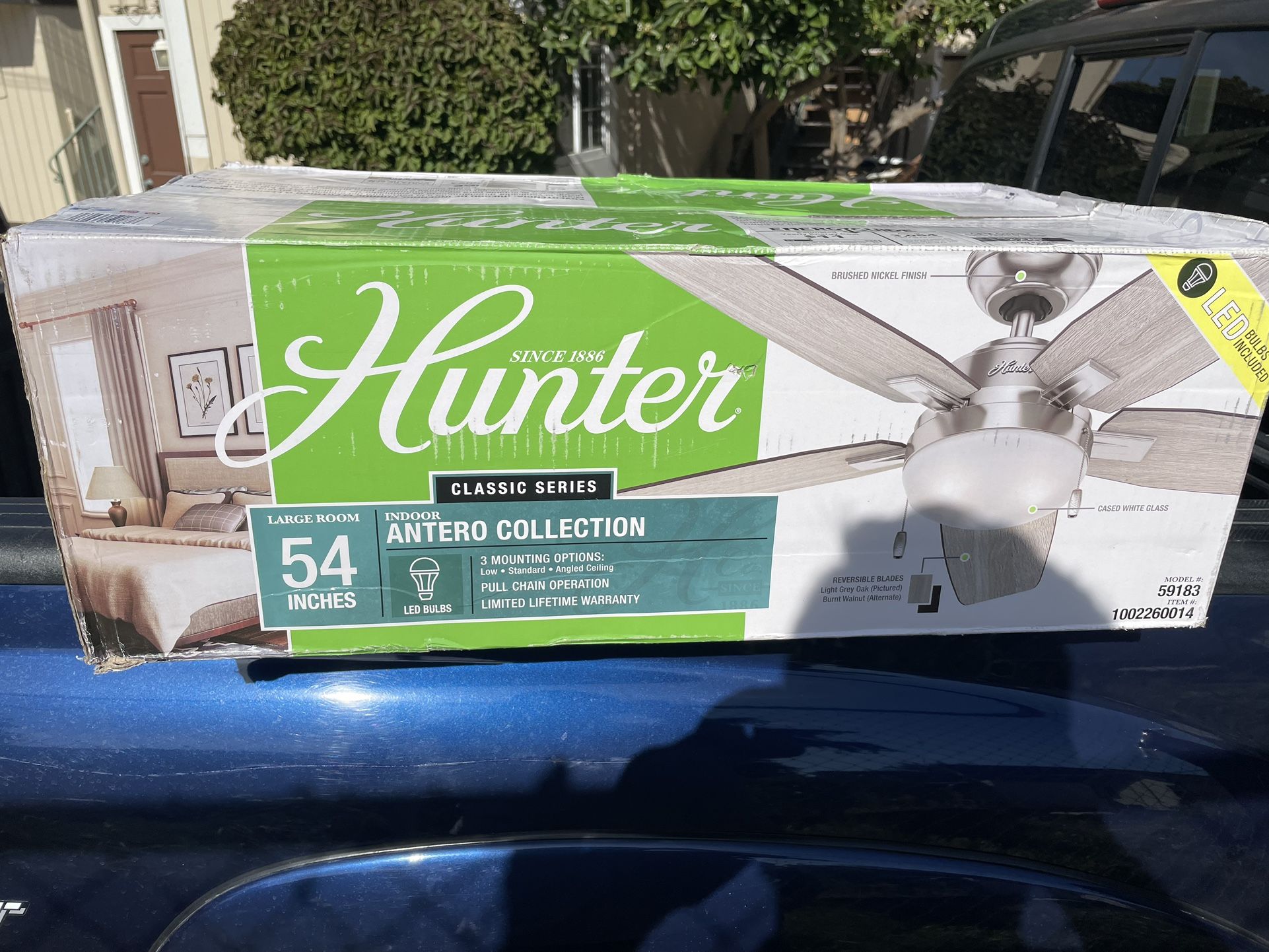 Hunter Antero 54 in. LED Indoor Brushed Nickel Ceiling Fan with Light