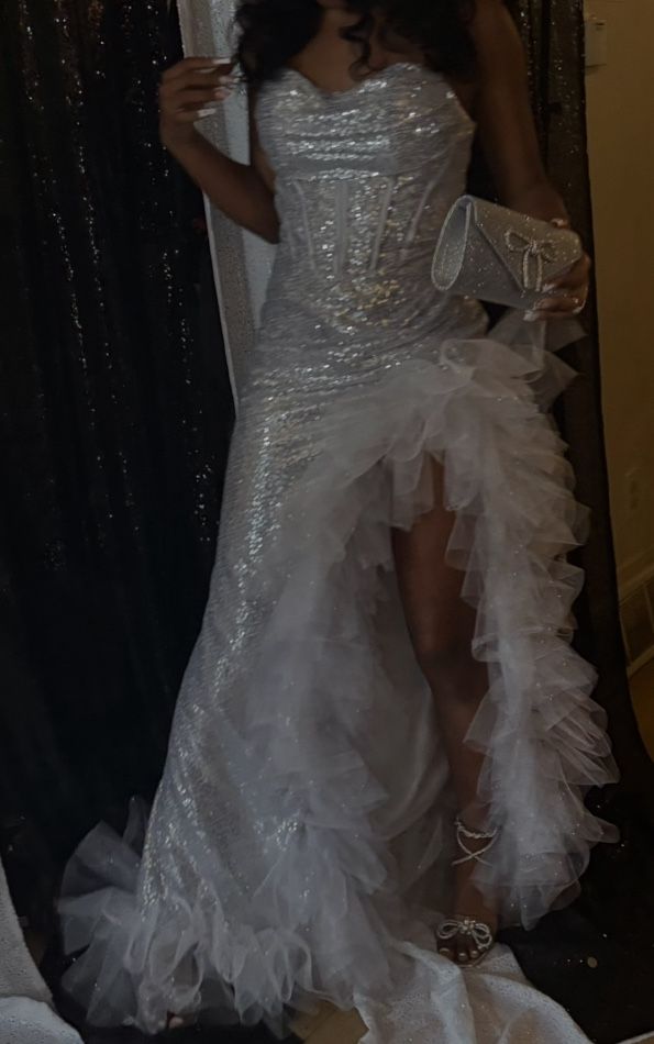Silver Dress With Tool, Corset Back, Wore Once